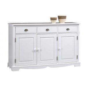 Buffet - Blanc - 3 Portes 3 Tiroirs - Style Anglais - 4 Niches - Bois Massif