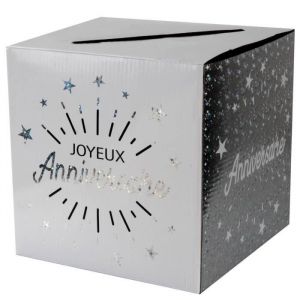 Tirelire - SANTEX - Anniversaire - Argent&eacute; - Noir et Blanc - 20x20x20 cm