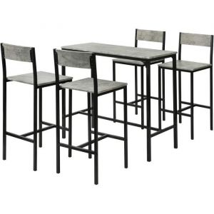 Table de Cuisine Mange Debout avec 4 Tabourets Ensemble Table Bar Cuisine Style Industriel Compact Gris
