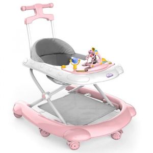 Trotteur Bébé Pliable Musical 4 en 1 Hauteur et Vitesse Réglables，Trotteur bébé évolutif musical pliableTrotteur-Pousseur bébé