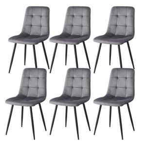 Chaises de salle &agrave; manger - Velours hollandais - Lot de 6 - Ergonomiques - Style vintage - Gris