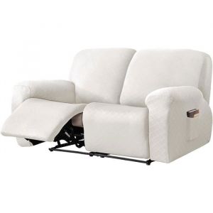 Housse Canap&eacute; Relax 2 Places Antid&eacute;rapante avec PochesProtection Fauteuil pour ChatChien et EnfantExtensible et LavableBlanc