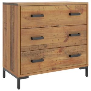 Commode - SALUTUYA - BD34696 - Bois de pin massif recyclé - 3 tiroirs - Vintage