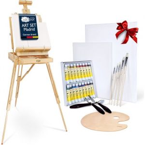 Artina Kit de peinture acrylique Madrid XXL Chevalet Boite Mallette + ensemble de tubes peinture acrylique + accessoires