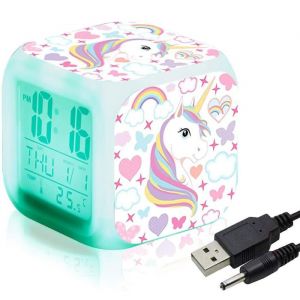 Réveil numérique licorne pour filles horloge LCD cube lumineuse à LED avec lumière réveil de chevet pour enfants cadeaux danniv