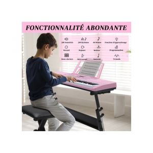 Piano - ALIGHTUP - Clavier à 61 touches avec Z support de piano + banc de piano 3 modes denseignement pour débutants - Rose