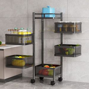 Desserte de Cuisine &agrave; Roulettes pour L&eacute;gumes et fruits - 5 Paniers carr&eacute; 28x28x94cm Noir