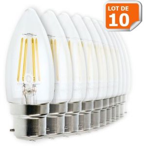 Lot de 10 Ampoules Led Flamme 4 watt (&eacute;q. 42 Watt) Culot B22 &agrave; ba&iuml;onnette