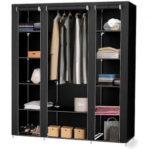 Armoire de Rangement Penderie Dressing Amovible Non-Tissée NOIRE 134x43x172 cm