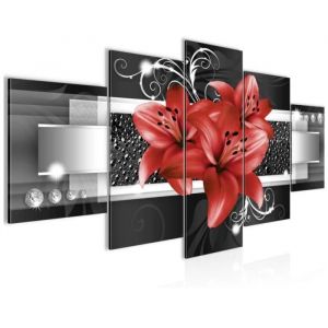 Impressions sur Toile Sans cadre Tableau Lis Fleurs 200 x 100 cm 5 Parties XXL Decoration Murale Dessin Rouge