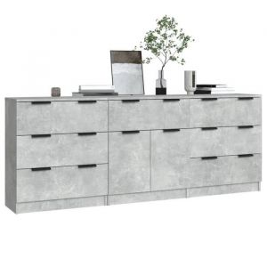 Bon plan Buffet bahut vaisselier - JILI HOT - Buffets - 3 pcs - gris béton - Bois dingénierie - commode Salon/Cuisine