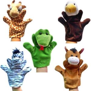 Lot de 5 marionnettes &agrave; main de diff&eacute;rents types : girafe aigle z&egrave;bre cheval serpent jouets en peluche pour enfants et b&eacute;b&eacute;s