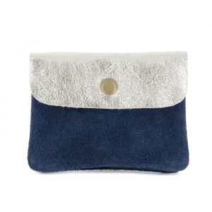 Porte-Monnaie - DOUBLE TREE - Irisé - Cuir Véritable - Bleu Marine - Format Court