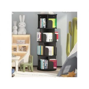 Bibliothèque Tournante - PROMIRACAL - Bois Noir - 4 Niveaux - Tour Pivotante 360° - Compacte et Élégante pour Petit Espace