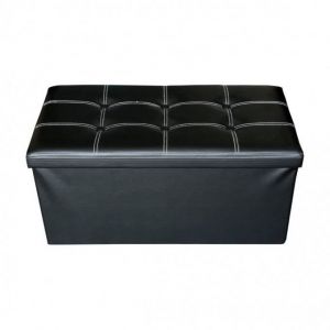 Pouf Coffre de rangement Noir - MOBILI REBECCA - Banc Rectangle 2 places - Simili - Design Contemporain