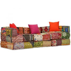 Pouf modulaire 3 places - vidaXL - Patchwork - Multicolore - Tissu - Convertible
