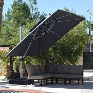 PURPLE LEAF Parasol Déporté Carré Parasol De Jardin Extérieur à Double Toit Rotatif à 360° 3.3 x 3.3 m Gris