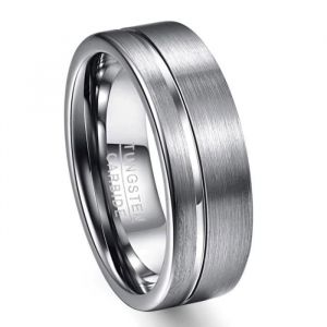 Zense - Bague homme satinée rainurée en acier argenté ZR0172