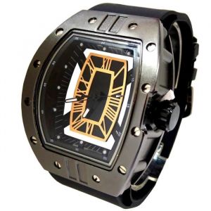MONTRE HOMME XXL BLACK TITANE GOLD ARMURE BLACK GLADIATOR TOP CARRE BOSS TRANSPARENT ID&Eacute;E CADEAU