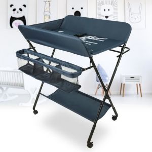 Table à langer pliable HOMEWELL - Bleu foncé - Hauteur réglable - Pour bébé jusquà 14 kg