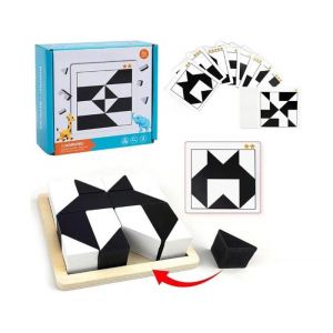 Casse-T&ecirc;te &agrave; Blocs Cach&eacute;s Casse-T&ecirc;te &agrave; Formes G&eacute;om&eacute;triques Blocs Noir et Blanc Tangram Enfant Puzzle Noir et Blanc Jeu Blocs Cach&eacute;s
