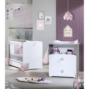 Chambre b&eacute;b&eacute; duo Nao: lit 120x60 commode &agrave; langer - Babyprice - Blanc
