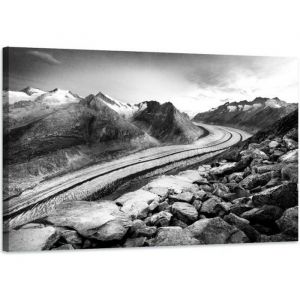 Tableau paysage montagne noir et blanc - D&eacute;coration murale - 120x80cm - Impression haute r&eacute;solution toile tendue sur cadre en bois