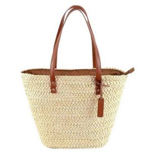 Sac Paille Femme Zipper Ete de Plage Sacs à main Bandoulière tissés Rotin Porte épaule Fourre-tout Cabas Osier