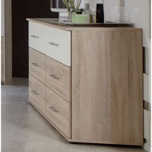 Commode de rangement imitation chêne - 130 X 41 X 83 Cm.