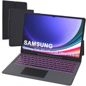 &Eacute;tui Clavier Pour Samsung Galaxy Tab S10 Ultra/S9 Ultra/S8 Ultra 14.6-7 Couleurs R&eacute;tro&eacute;clair&eacute;es Tablette Coque Sans FilNoir