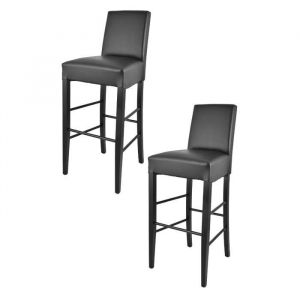 Tommychairs - Set 2 tabourets bar LUISA robuste structure en bois de hêtre peindré noir assise et dossier en cuir artificiel noir