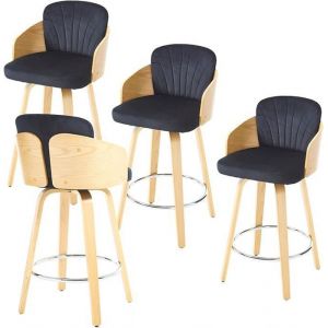 Chairus Tabouret de Bar lot de 4 Tabouret Bar Tabouret avec Repose-pieds en Métal Chaise Haute de Bar pour Comptoir Velours