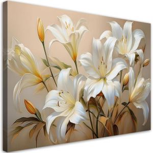 Tableaux Decoratifs - Tableau Salon - Bouquet de lys blancs Fleurs Plantes 90x60cm DIY cadre bois- Toile Imprimée Decoration Murale