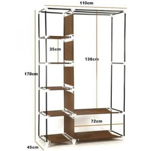 Armoire de Dressing Penderie Tissu Marron - 110 x 45 x 178 cm - Meuble de Chambre