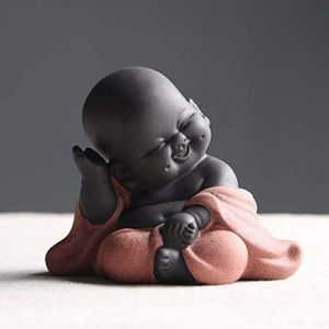 Petite statue Bouddha mignonne figurine artisanale de moine ornement classique en céramique pour thé et déco