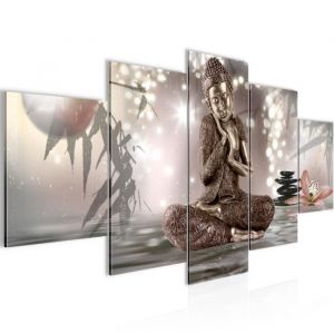 Runa art Tableau D&eacute;coration Murale Bouddha Feng Shui 200x100 cm - 5 Panneaux Deco Toile Pr&ecirc;t &agrave; Accrocher 503451a