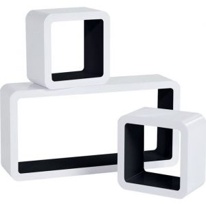 WOLTU Lot de 3 Étagère murale cube en bois MDF Étagère pour livres ou CD Epaisseur de 1.8 cmBlanc Noir