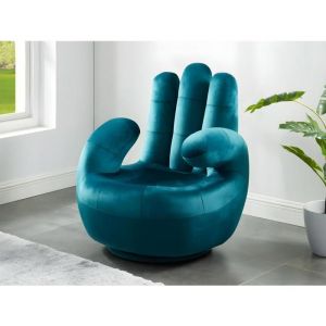 Fauteuil main pivotant CATCHY en velours - Bleu canard