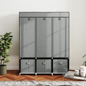 Penderie Souple Gris Clair 125x43x1625cm &ndash; Armoire Tissu Pliante Tiroirs Fermeture &Eacute;clair Id&eacute;al Chambre/Dressing Rangement