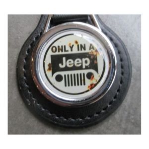 Porte clé - Only in a Jeep - Vieux logo - Simili cuir - Métal - Noir