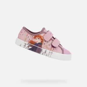 Baskets basses Geox JR CIAK Fille - Rose - La Reine des Neiges - Textile - Lacets