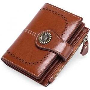 Portefeuille Femme - Cuir - Grande Capacit&eacute; - 19 Emplacements pour Cartes - Marron