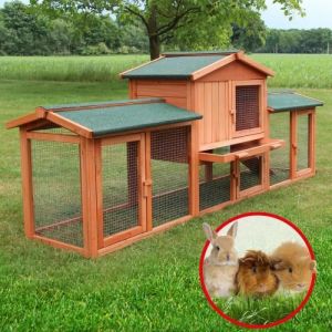 Cage Clapier Enclos lapin 210 x 54 x 85,5 cm (L x B x H)Extérieur en bois Haute Qualité pour lapins petits animaux Modèle XXL 040