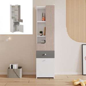 Biblioth&egrave;que Moderne 184cm - Portes en L Tiroir & Casier  Portes &agrave; Charni&egrave;res & Poign&eacute;es M&eacute;tal  Blanc/Ch&ecirc;ne  Pour Ados/Adultes