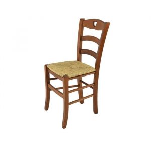 Tommychairs - Chaise cuisine CUORE robuste structure en bois de hêtre peindré en couleur noyer clair et assise en paille