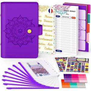 Classeur budg&eacute;taire A6 fran&ccedil;aiscarnet de note avec pochette pour enveloppesorganiseur plan budg&eacute;tairecarnet d&eacute;conomies (violet)