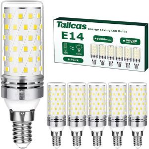 Ampoules Led E14 Blanc Froid 12W Ampoule Culot Edison &agrave; vis E14 6000K AC 220-240V pour Cristal Lustre Lampe de table (Lot de 6)