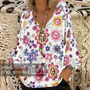 Femmes Plus Size Manches Longues Imprim&eacute; Floral Manches Bouffantes Chemisier Pull Tops Chemise