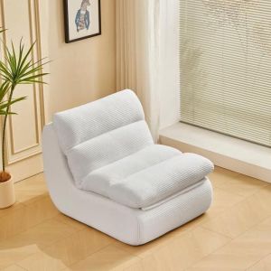 OKWISH Pouf paresseux 81×101×75cm Canapé intérieur fauteuil avec dossier et coussin dassise amovibles - velours côtelé blanc