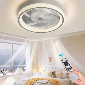 Ventilateur plafond silencieux chambre gris 88W avec lumière LED 6 vitesses télécommande été/hiver idéal salon et chambre